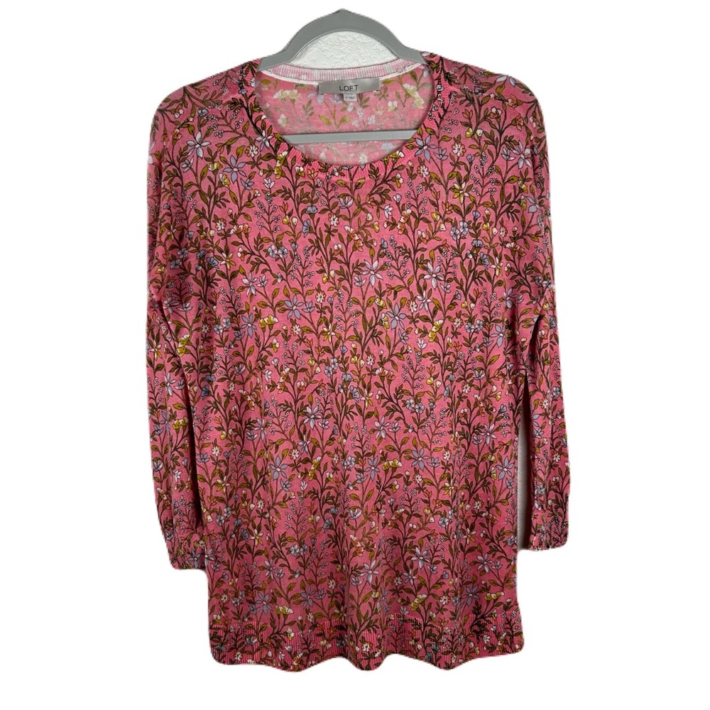 Loft women’s Sz S floral sweater Ramie/Viscose blend sweater w/ 3/4 sleeves